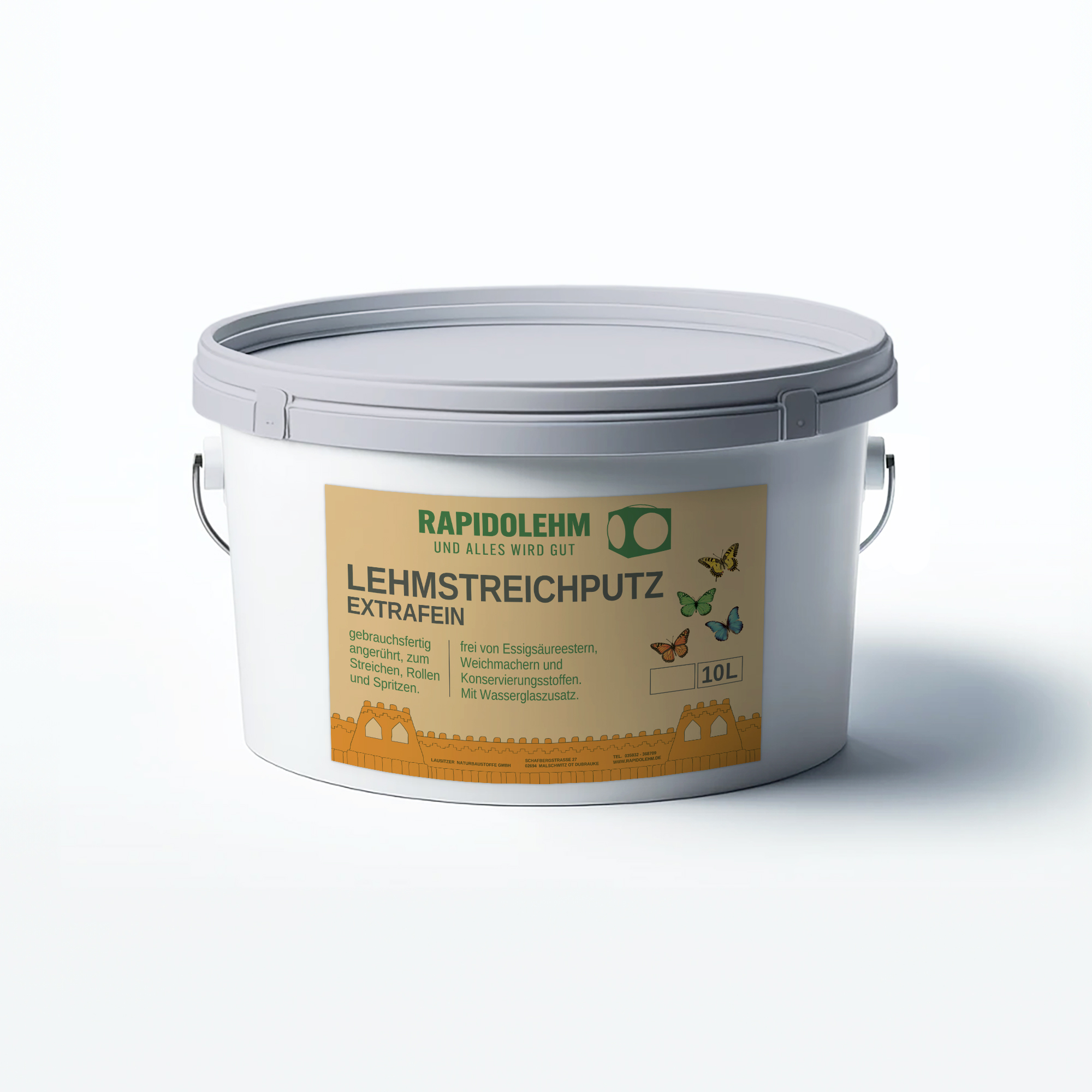 Lehmstreichputz extrafein Rapido naturweiß 10 Liter Eimer fertig angerührt mit Wasserglaszusatz